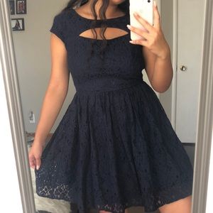 ✨ Navy Lace Short Sleeve Dress